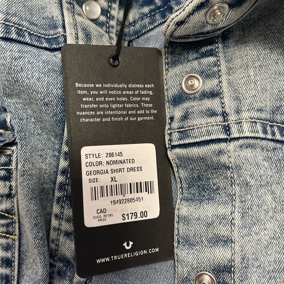 True Religion button-up denim dress or oversized-fit jacket with waist tie XL. - Picture 5 of 6